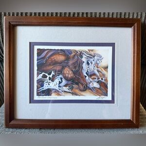 Jody Bergsma Ancient Friends Framed Picture Print Signed Horses 11x9 Art